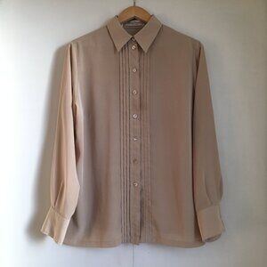 Renato Balestra Micro Crepe Pintuck Dress Shirt Bisque French Cuff Size Large